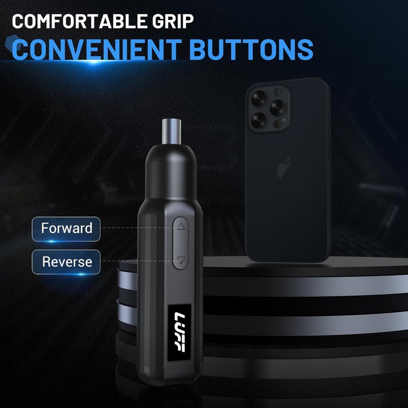 LUFF Electric Screwdriver Set,4V Cordless Rechargeable Screwdriver with 250 RPM Powerful Motor, USB-C, LED, 1 Drill Bit, 12 Bits for Furniture/Electrical - Image 3